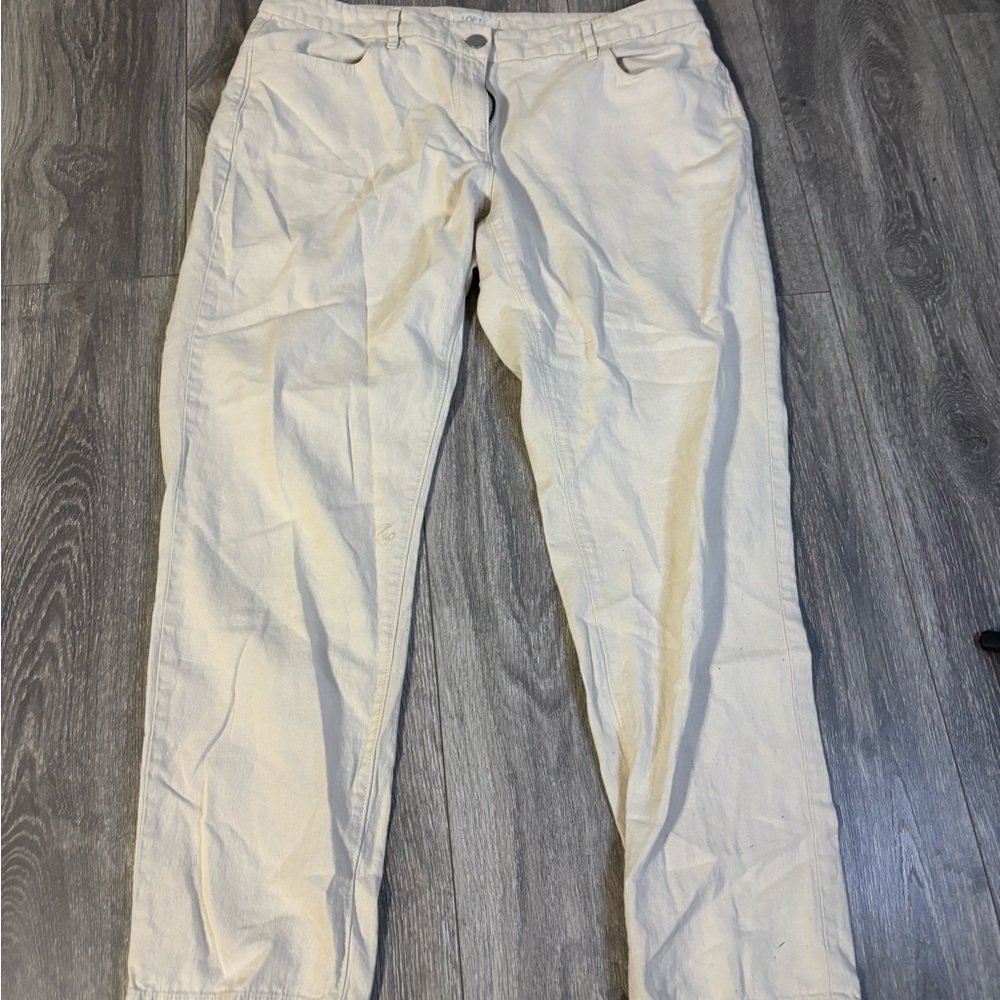 LOFT Off-White Textured Pants